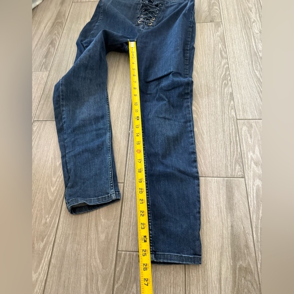 Free People|FP dark wash lace front skinny jeans,tie waist•••Adorable y2k boho - Picture 13 of 13